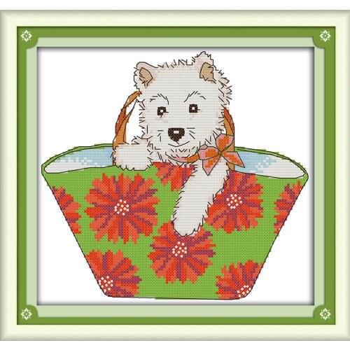 Joy Sunday Dog in the bag (green) Cross-Stitch Kits Handmade crafts Diy needlework kits embroidery Home decoration Cross stitch