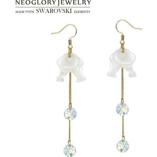 Neoglory Austria Crystal & Plastic Pieces Dangle Earrings Exquisite Leaf Stylish Light Design For Lady Cute Classic Gift