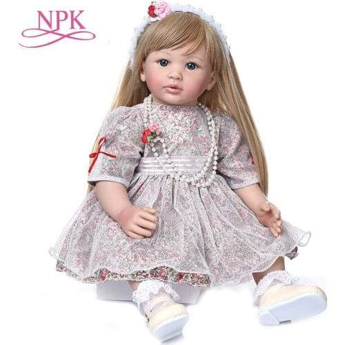 NPK 60CM high quality collectible doll princess reborn toddler girl doll with ultra long blonde hair doll hand-made doll