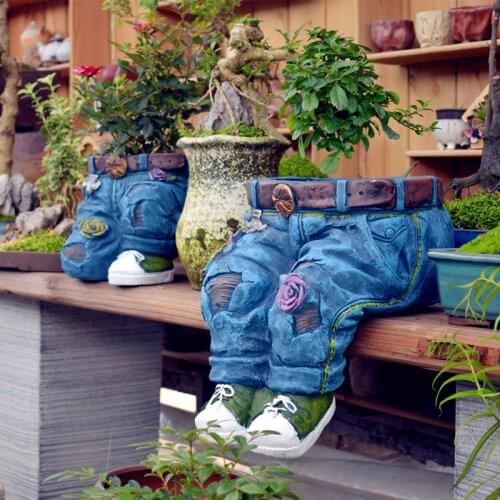Pastoral Resin Denim Pants Ornaments Creative Flower Pot Decoration Crafts Old Garden Balcony Figurines Outdoor Accessories Art