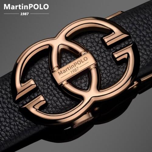 MARTINPOLO Genuine Leather Belt Men Designer Strap Metal Automatic Buckle Belts for Men Luxury Brand Cowskin Blet Male MP3201P