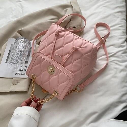 Simple Solid Color PU Leather Backpacks For Women 2021 Fashion Female Small Chain School Teenagers Girls Backpack