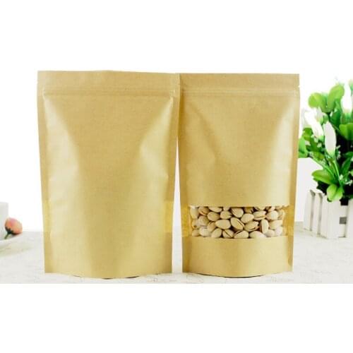 Kraft paper self closure lock seal stand up pouch with see through window PE snacks food gift bags 9 sizes choice 80pcs lot