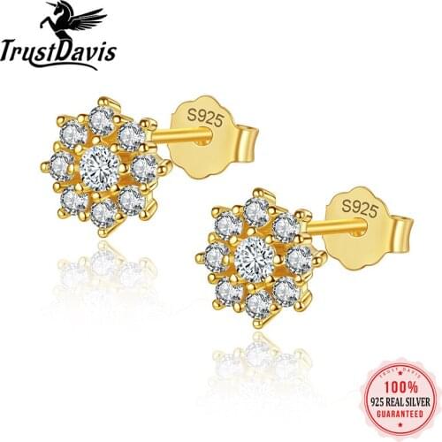 ElfoPlataSi Real 925 Sterling Silver Flower Zircon Stud Earrings Girls Ladys Gift Women Party Fine Jewelry Wholesale L036