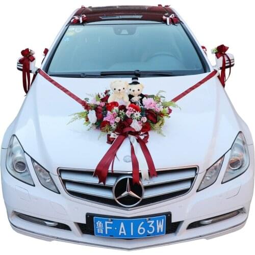 Wedding car decoration cartoon doll heart-shaped disc simulation silk rose our red wine wedding supplies simulation flower