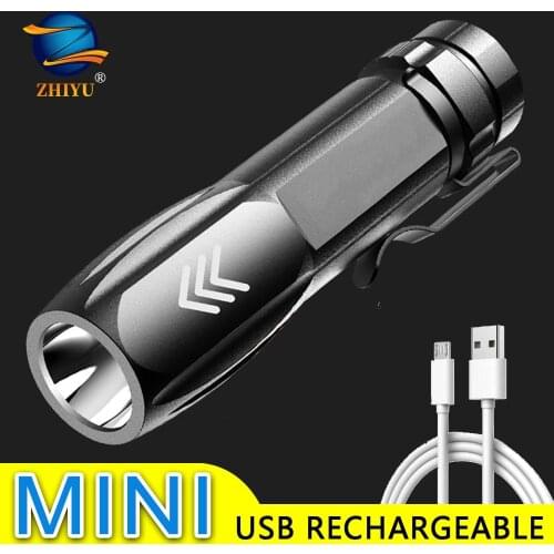 ZHIYU Mini LED Flashlight with P900 LED Beads Built-in 1200mAh Lithium Battery Waterproof Camping Light USB Rechargeable Torch