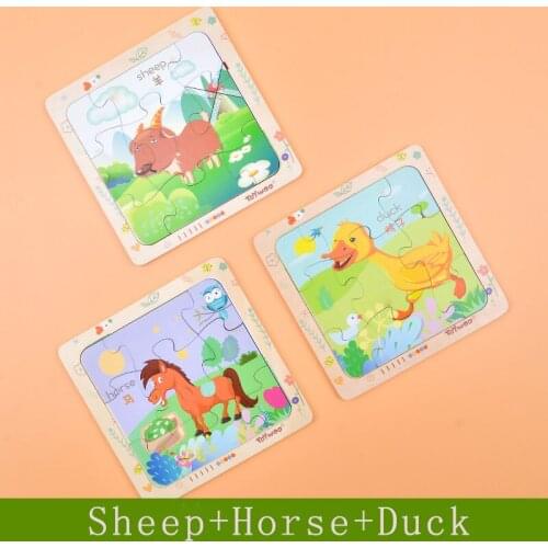ToyWoo Hot Sale Slice Kids Puzzle Toy Animals and Vehicle Wooden Puzzles Jigsaw Baby Educational Learning Toys for Children Gift
