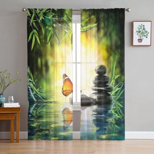 Tulle Curtains Butterfly Leaves Stone Boys And Girls Bedroom Sheer Hanging Curtain Living Room Kitchen Gauze Curtain