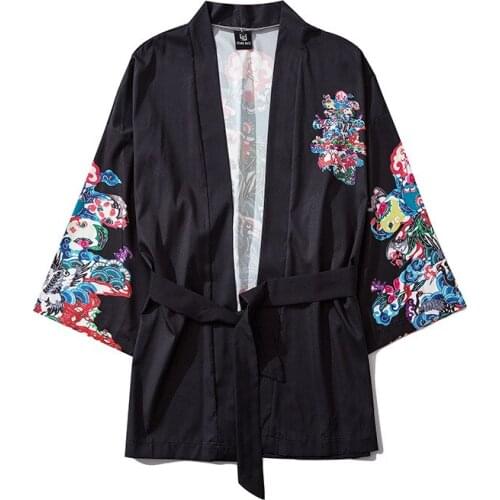 Japanese Kimono Jacket crane Print Harajuku 2021 Hip Hop Men Japan Streetwear Jacket Summer Thin Clothing Loose Kimono