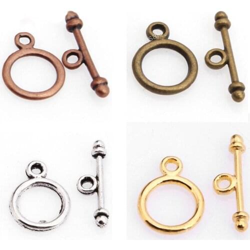 30 Sets Antique Tibetan Silver Toggle Clasps for Diy Bracelets Necklace Round Metal Clasps Hooks Jewelry Making Findings