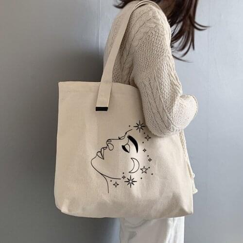 Harajuku Tumblr Line Graphic Ladies Shopping Bag Handbags Cloth Canvas Tote Bags Women Eco Reusable Shoulder Shopper Bags