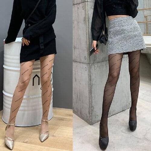 Women Thigh High Stockings Lace Top Sexy Fashion Tempting Sheer Nightclub Tight Female Transparent Erotic Letter Print Stocking