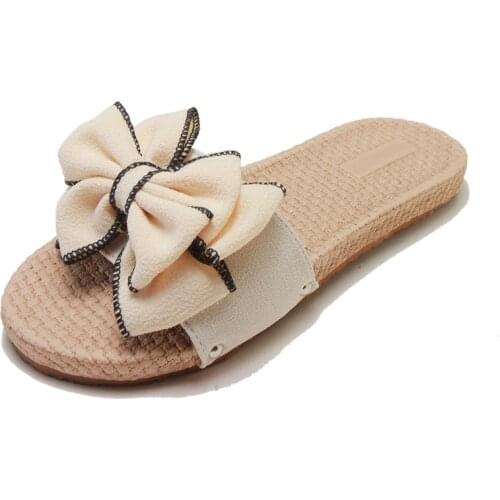 Women Sandals Summer New Flat Bottom Fashion Women Slides Size 36-40 Slip on Sandals Women Bow Slipper Indoor Flip-flops Shoes