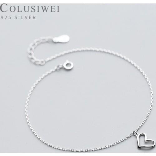 Colusiwei Real 925 Sterling Silver Lovely Heart Silver Anklet for Women Charm Bracelet of Leg Ankle Foot Accessories Fashion