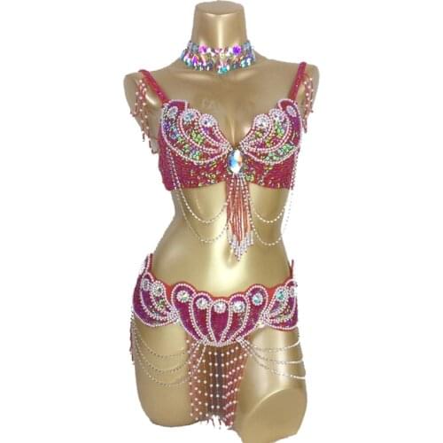 New arrival Womens beaded belly dance costume wear Bra+Belt set Sexy ladies bellydancing Carnival costumes bellydance clothes
