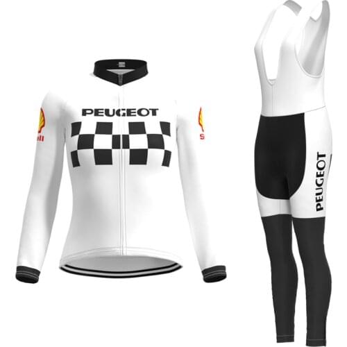 1986 Racing Go Pro Team Retro Woman White Cycling Jersey Long sleeve Set Triathlon Bike Jersey Outfit maillot ciclismo mujer