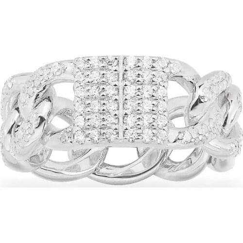 SLJELY Fashion Solid 925 Sterling Silver Large White Link Chain Ring Micro Cubic Zirconia Women Luxury Brand Fine Party Jewelry