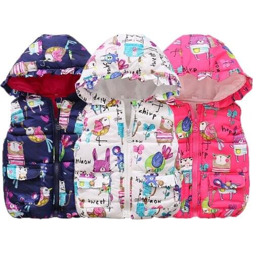 Winter Baby Boys Vests Cartoon Pattern Warm Hooded Jacket For Boy Toddler Kids Clothing 1-5 Years Outerwear Children Clothing