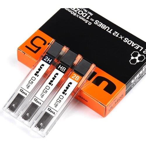 12Pcs/Lot Japan automatic pencil lead 0.3mm 0.5mm 0.7mm movable pencil refill core HB/2B/2H UL1405 refill box