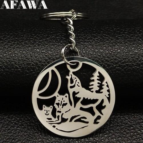 2021 Fashion Famliy Wolf Stainless Steel Keychains for Men Silver Color Keychain Car Jewelry llaveros de acero K77475B