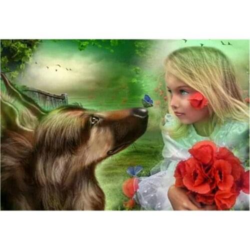 5d diamond painting wolf girl flower full square / round rose sticker diamond embroidery diamond mosaic diamond art decoration