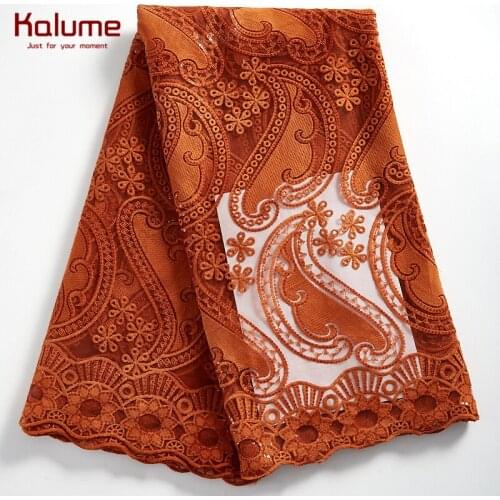 Kalume Sequins African Lace Fabric Caramel French Mesh Milk Silk Lace Fabric Embroidery Nigerian Lace Fabric For Wedding H2312