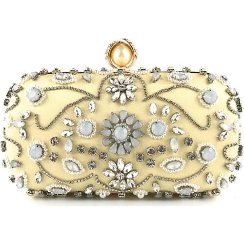 Diamond Embroidered Evening Clutch Bags Vintage Handmade Women Rhinestone Pearl Beaded Party Handbags And Bride Clutch Purses