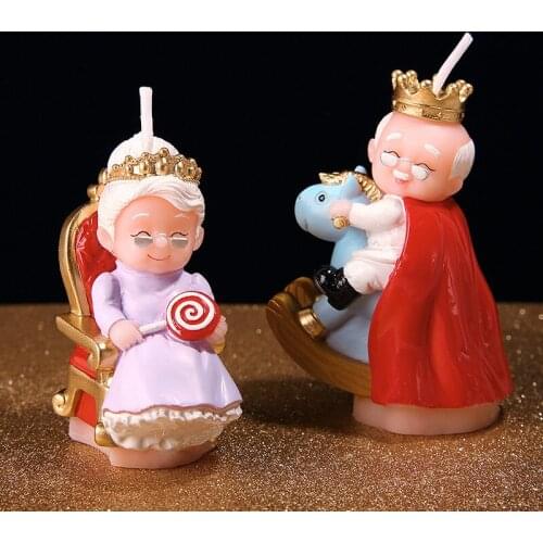 Smokeless scented creative old King & old Queen cake decoreted candles for wedding party gifts children baby birthday candles