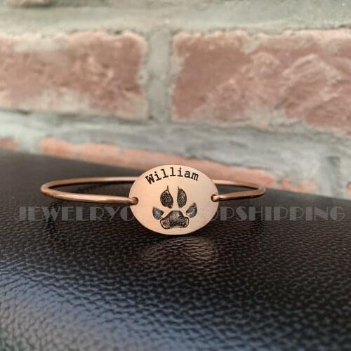 Customized Print Bracelet,Personalized Pet Jewelry,Engraved Memorial Loss,Pet Lover Adoption,Dog Cat Print Bangle