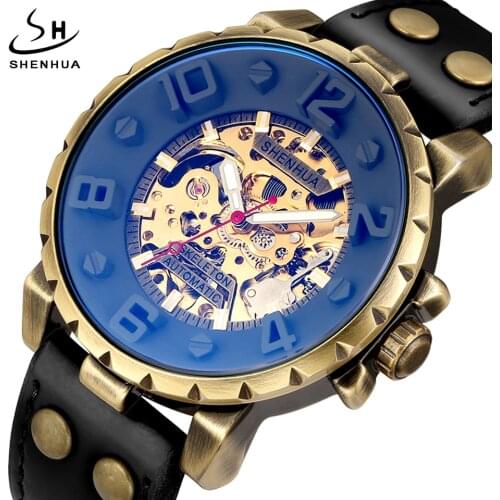 Retro Gear Mechanical Watch Men Automatic Self-winding Unique Skeleton Steampunk Wrist Watches Leather Band Male Clock Uhr Reloj