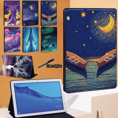 PU Leather Tablet Case for Huawei MediaPad T3 8.0/ T3 10 9.6"/T5 10 10.1"/MediaPad M5 Lite 10.1"/ M5 10.8" Fold Stand Cover+ Pen