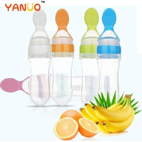 Baby Feeding Bottle 90ML Toddler Spoon Bottle Food Feeder Tool Soother Rice Cereal Supplement Cup Silica Gel BPA Free Standard
