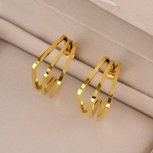 European and American Gold Stainless Steel Hollow-Out Irregular Figure Hoop Earrings Simple Geometric Stud Earrings
