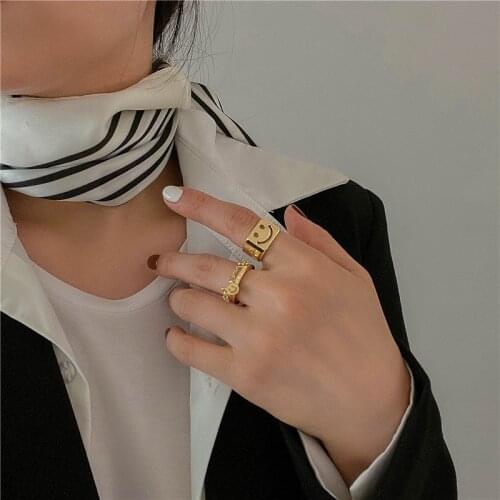 Smiley Face Ring For Women Stainless Steel Happy Adjustable Open Rings Best Friend Gift Jewelry Accessories Matching Bague Femme