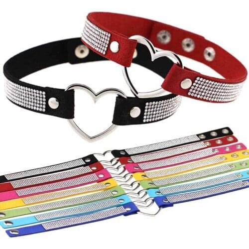 Leather Heart Rhinestone Choker Necklace Women Crystal Choker Statement chocker collar fashion jewellery