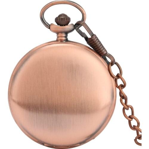 Quartz Pocket Fob Watch Smooth Rose Copper Retro Modern Stylish Vintage Pendant with Chain Men Women Birthday Gifts Clock