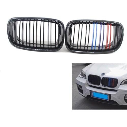 M Color for BMW E70 E71 Metal Look Gloss Black X5 X6 Front Grille Twin Slat