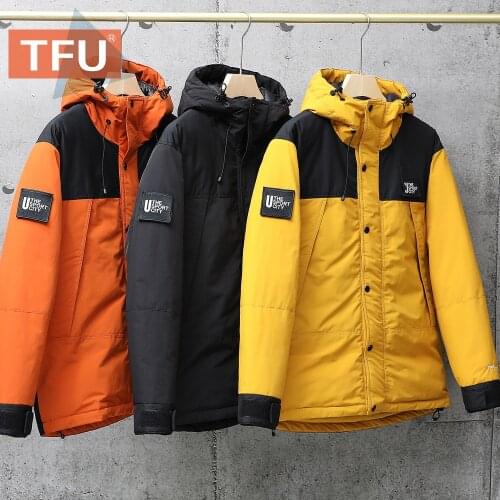 TFU Mens Winter New Long Casual Outwear Waterproof Jacket Parkas Coat Men Hooded Outfits Loose Fit Thick Pockets Warm Parka Men