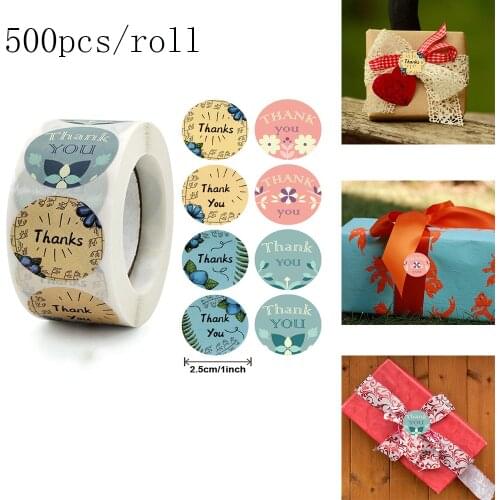 500 Pcs/roll Colorful Flowers Thank You Label Stickers For Gift Card Package Party Wedding Holiday Wrapping Baking