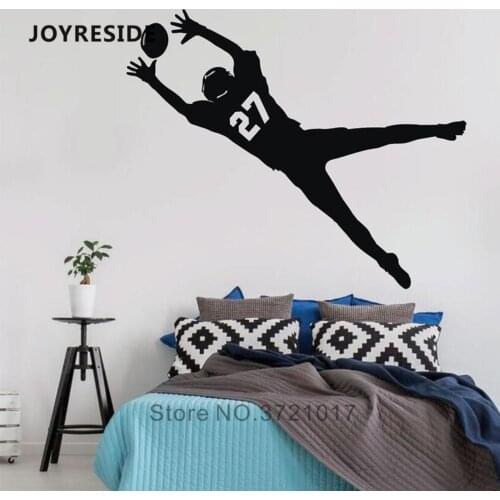 JOYRESIDE Custom Number Boys Soccer Wall Decal Home Kids Boy Bedroom Wall Decor Football Catching Player Wall Decals Vinyl WM352