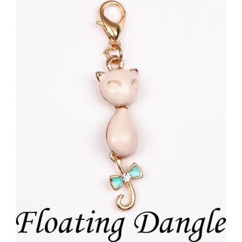 New Fashion 20pcs/lot Cat Dangle Charms For Floating Glass Living Memory Locket Necklace Pendant