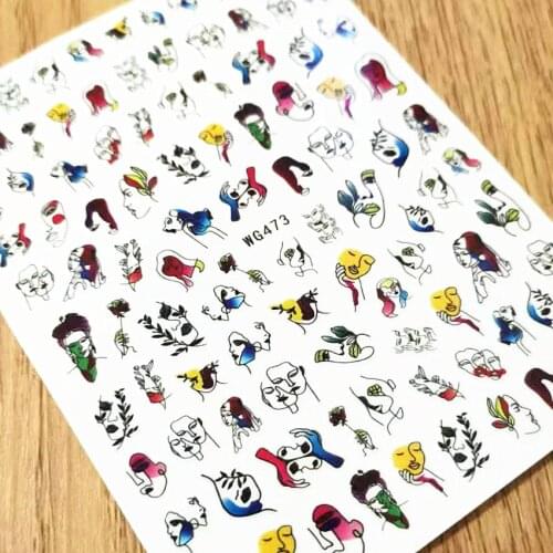 Newest WG 473 abstract weman design 3D nail art sticker decal stamping back gule DIY nail decoration wraps