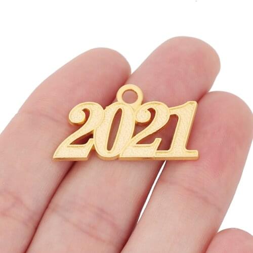 10 x Gold Tone 2021 Year Charms Pendants for DIY Bracelet Necklace Jewelry Making Accessories 32x18mm