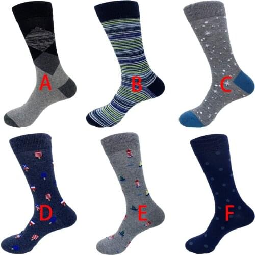 New 2019 Happy Socks Men Casual Snowflake Rhombus Stripe Popsicle Dot Design Business Socks Funny Gift