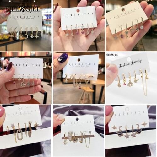 SIPENGJEL Rainbow Colorful Zircon Geometric Hoop Earrings Set Cross Heart Star Huggie Hoop Earrings For Women Jewelry Gift 2021