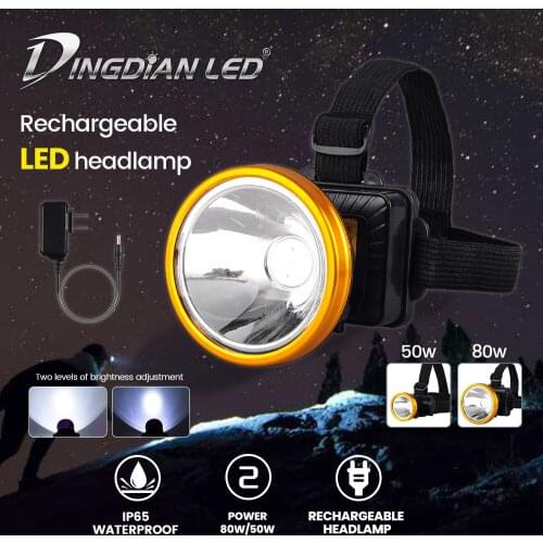 LED Headlamp Rechargeable AC100-265V Waterproof IP65 LED Flashlight Head Torch 2 Modes Dimmable Camping Fishing Mining Headlamp