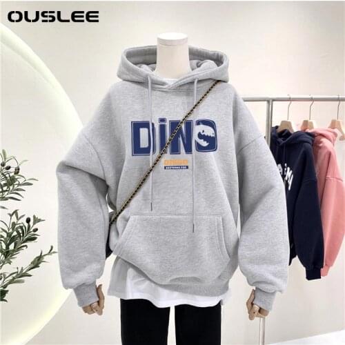 OUSLEE Korean Style Loose Fashion Print Hip Hop Hoodie Streetwear 2021 Harajuku Sweatshirts Men Clothing Kpop Couple Coat Male