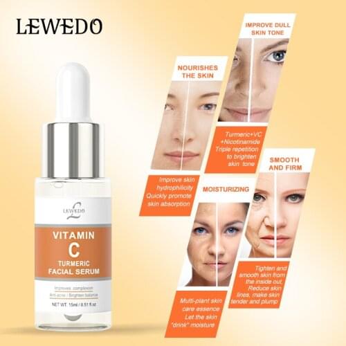 LEWEDO 15ml Turmeric Serum Vitamin C Facial Essence Whitening Face Serum Remove Wrinkle Anti-Aging Moisturizer Skin Care Unisex