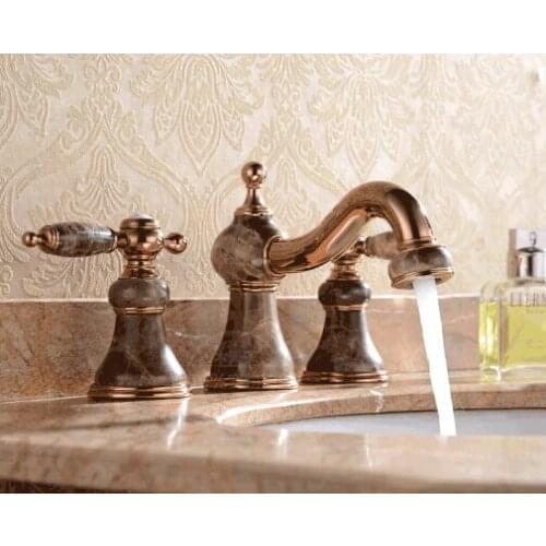 Vidric new arrival top high quality brass rose gold finished bathroom widespread 8' natural marble sink faucet basin mixer tap
