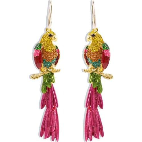 JINGLANG Fashion Ethnic Style Parrot Long Ear Jewelry Exaggerated Personality Animal European And American Trend Exotic Earrings